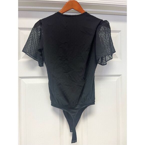 Abercrombie & Fitch Black Flutter Sleeve Swiss Dot Body Suit sz XS NWT - Picture 5 of 6